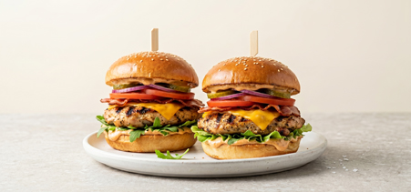 Hamburgery-drobiowe-z-grilla,-z-dodatkami